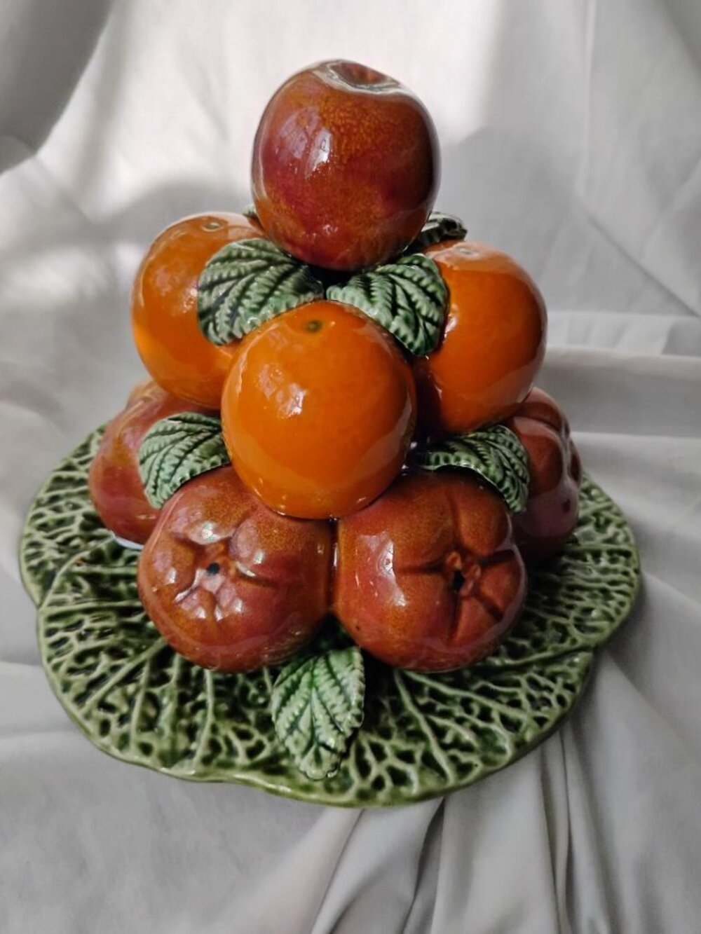 Andrea by Sadek Jay Wilifred majolica ceramic fruit topiary centerpiece